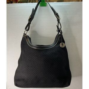 Vintage‎ The SAK Black Crochet Woven Leather Trim Hobo Shoulder Bag Purse